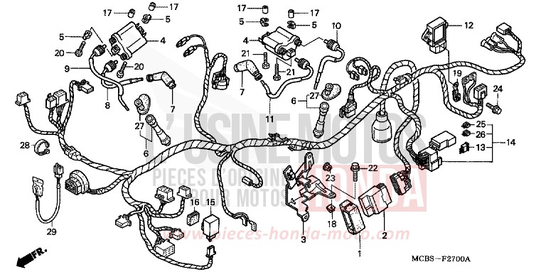 WIRE HARNESS for Transalp 650 MUTE BLACK METALLIC (NH359) from 2003